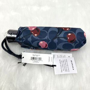 Coach UV Protection Mini Umbrella In Signature Cherry Print Denim NWT CZ929